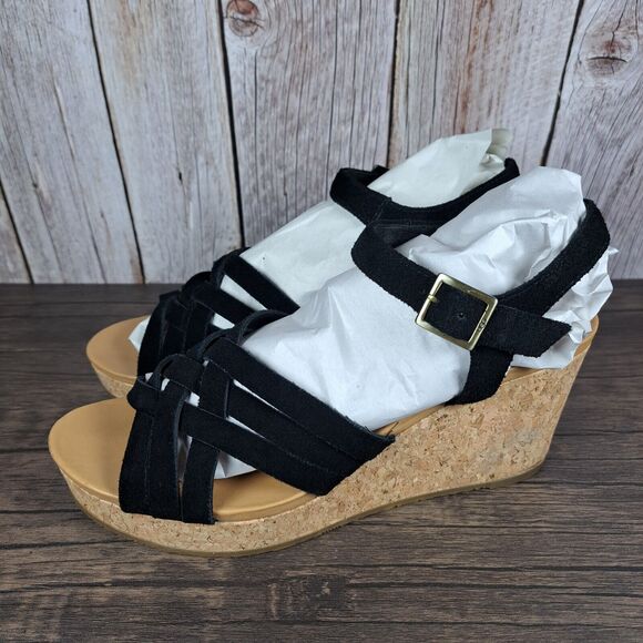UGG Uma Cork Suede Strappy Wedge Sandals Women's Sz 9 Black (VGC) - Picture 1 of 9